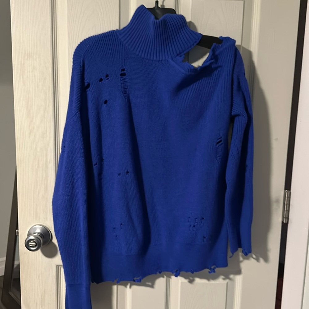 Lovers and Friends distressed cobalt blue sweater
